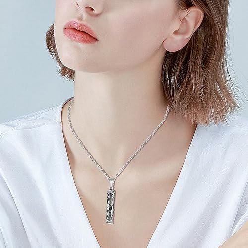 Miniatura 6 de XIUDA Collar de urna de colibrí para cenizas, barra cilíndrica, joyería de cremación para cenizas, colgante de recuerdo conmemorativo de flores para