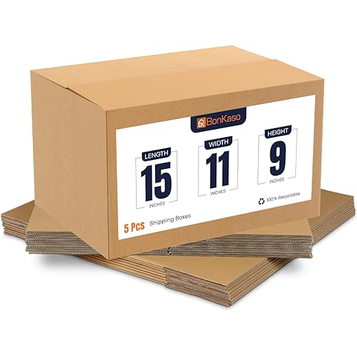 BonKaso 3-Ply Corrugated Boxes Pack of 5