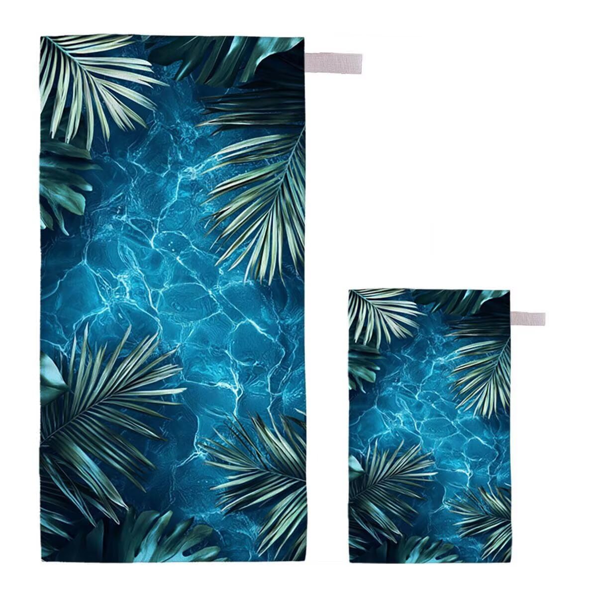 Telo Mare XXL 100x200cm/35x70cm, 2 Set Telo Mare Microfibra Blu Asciugamano Palestra Uomo, Antisabbia, Leggero, Asciugatura Rapida, Teli da Spiaggia Grandi Accessori per Camping Natation Palestra C-75