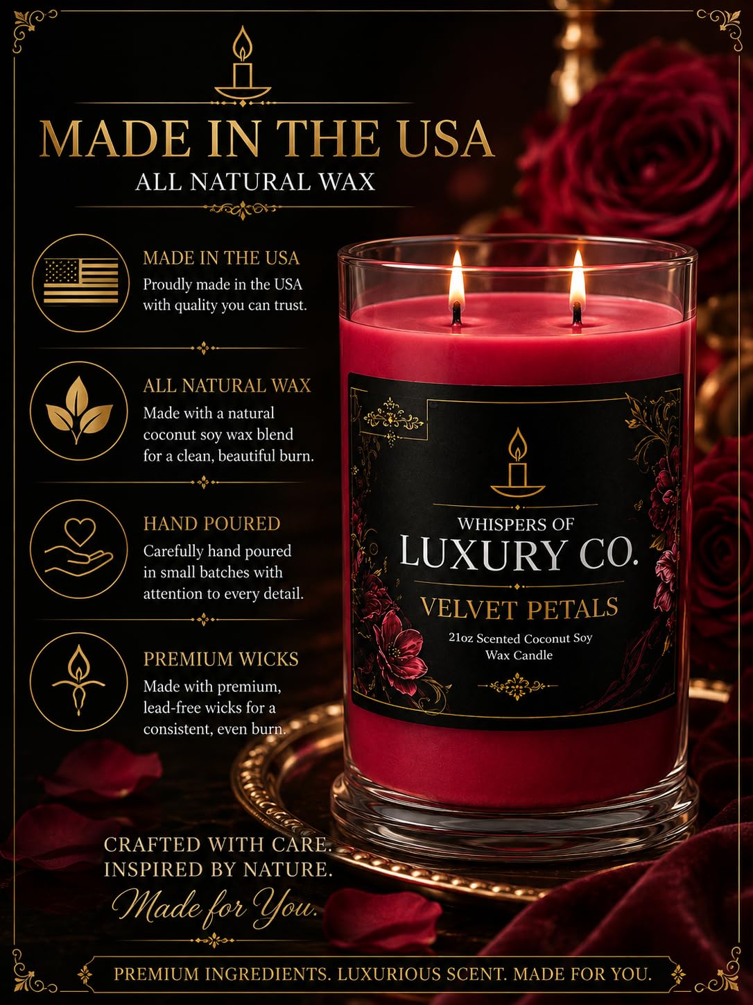 Velvet Petals - Candela di cera di soia al cocco, barattolo grande da 595 g, con durata fino a 150 ore
