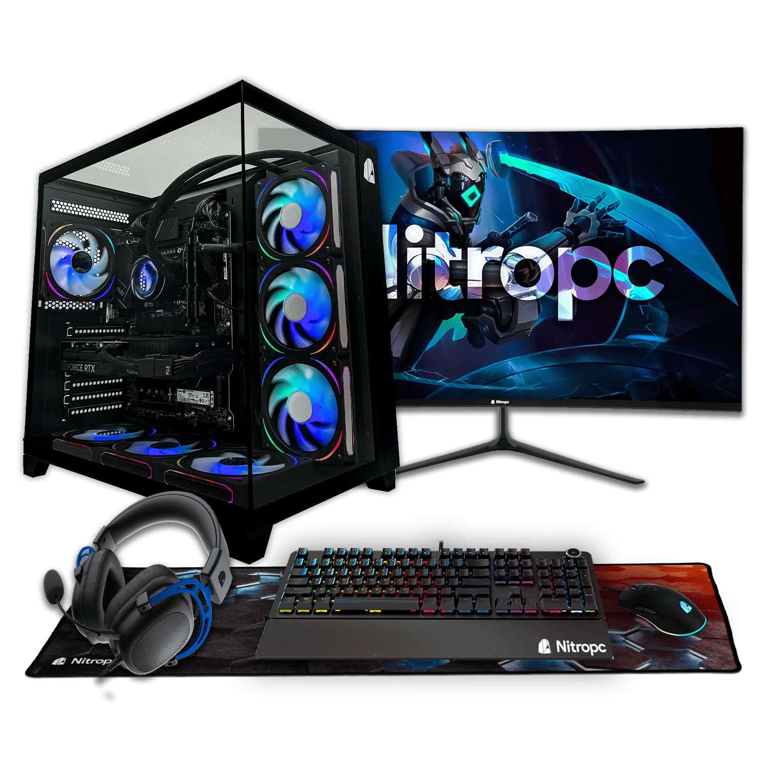 NitroPC - Pack Extremo | PC Gaming Completo (AMD Ryzen 7 7800X3D, RTX 5070 12GB, RAM 32GB, M2 2TB, Windows 11 Pro, RGB | WiFi Monitor 27", Teclado ratón Cascos) PC sobremesa (Negro)