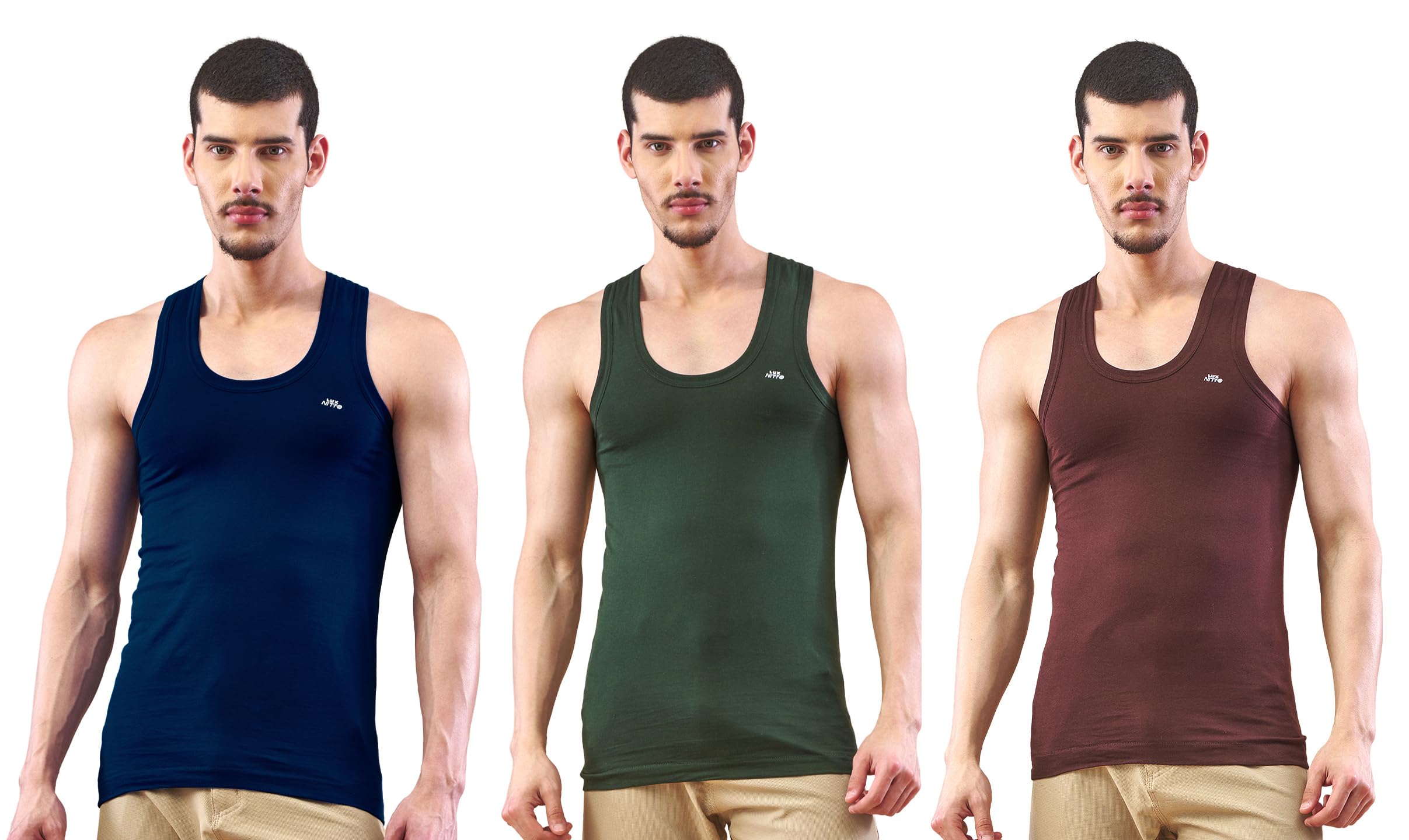Round Neck Sleeveless Vest for Men | Premium Colored Vest | Stylish & Sweat-Absorbing Undershirt Pack of 3-image-19