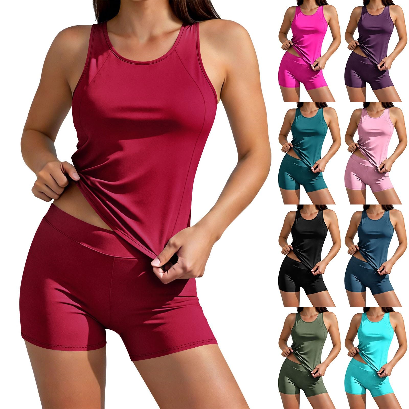 Tankini Set da donna costume da bagno a due pezzi modesto costume da bagno imbottito atletico senza maniche girocollo gilet top con pantaloncini ragazzo per spiaggia piscina vacanze