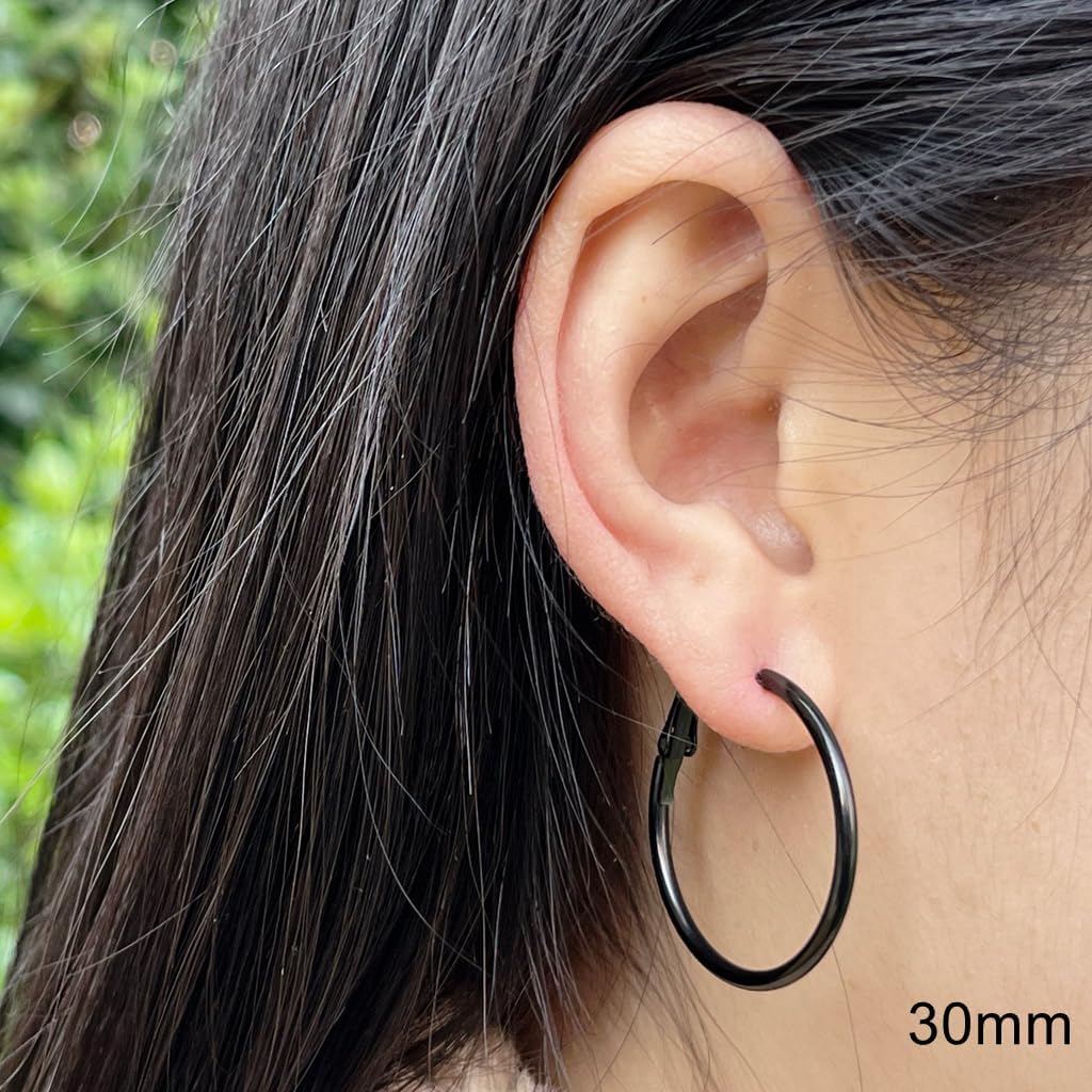 Newless 4 Pairs Large Hoop Earrings for Women, Stainless Steel Earring Set Gold Silver Rose Gold Black Lightweight Hoops - Image 7