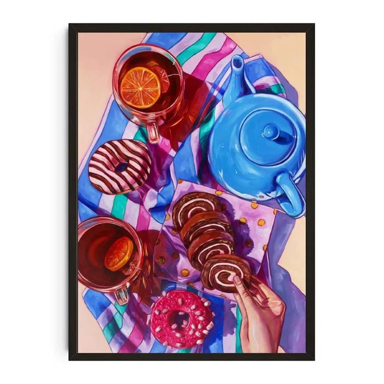 XENITE Wall Art Canvas Prints Watercolor Dessert Donut Cupcake Donuts Cake Poster Food Prints Cheesecake Canvas Painting Wall Picture Kitchen Room Decor(R,50x70cm)
