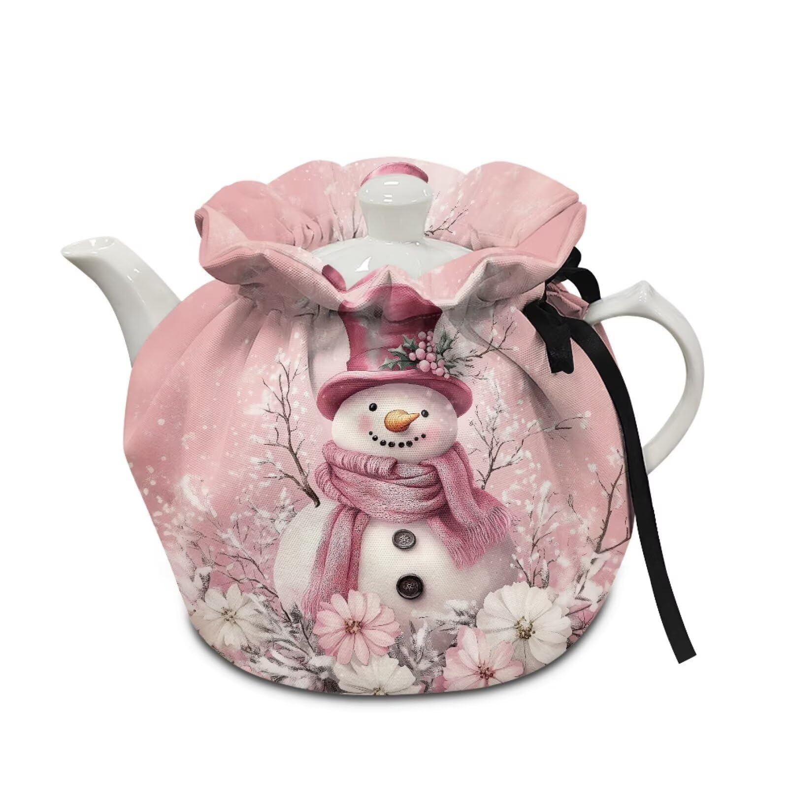 Generic Floral Snowman Kettle Dust Cover Teapot Insulated Breakfast Pot Cover Kitchen Tea Cosy Tea Cozies with Cotton Keep Warm for Dining Room Coffee Table Desktop Decoration