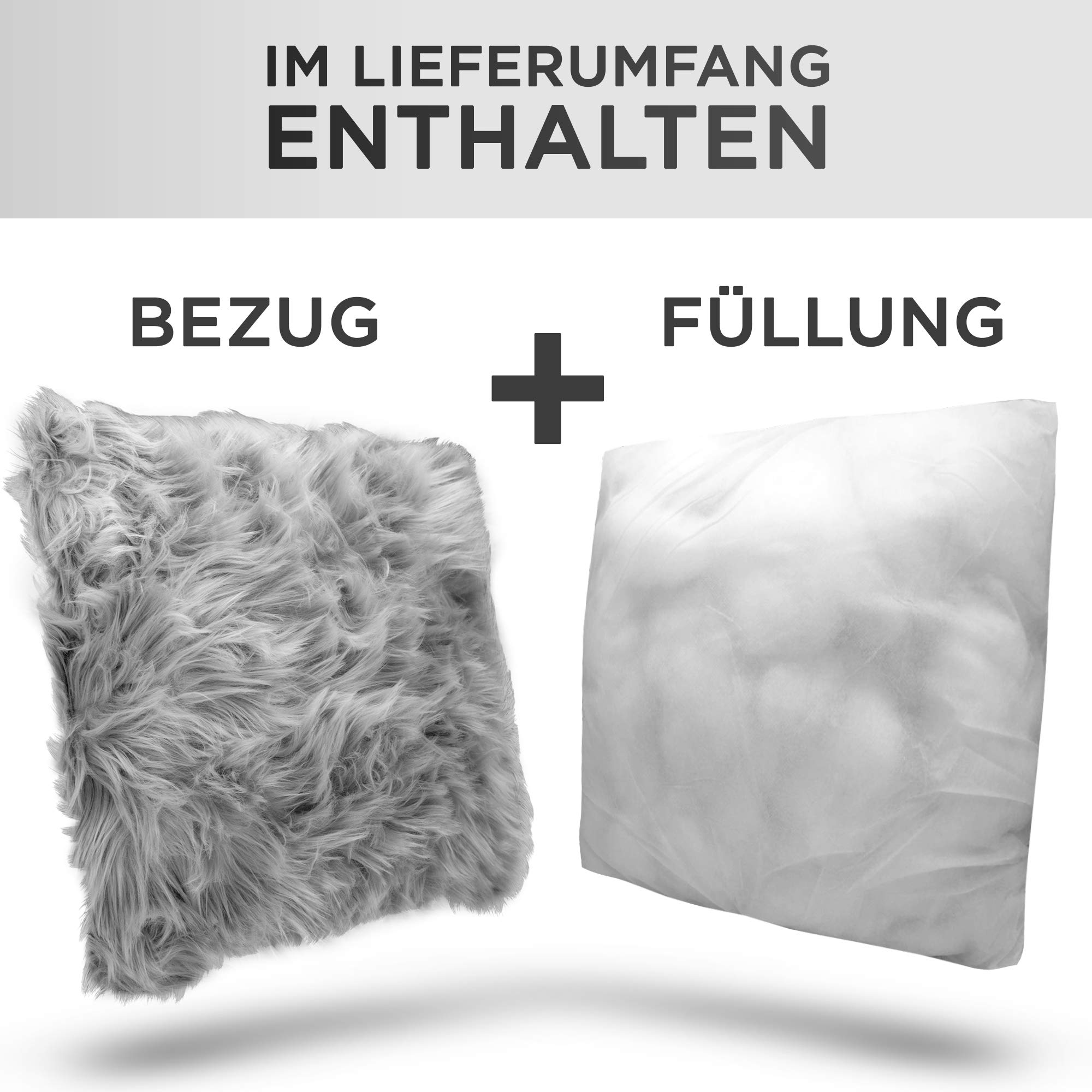 HDmirrorR Home's Heaven Kunstfellkissen - grau - 45cm x 45cm - Dekokissen mit Füllung in Felloptik - waschbar, schönes Design - Flauschiges Langhaar Zierkissen für zusätzlichen Komfort