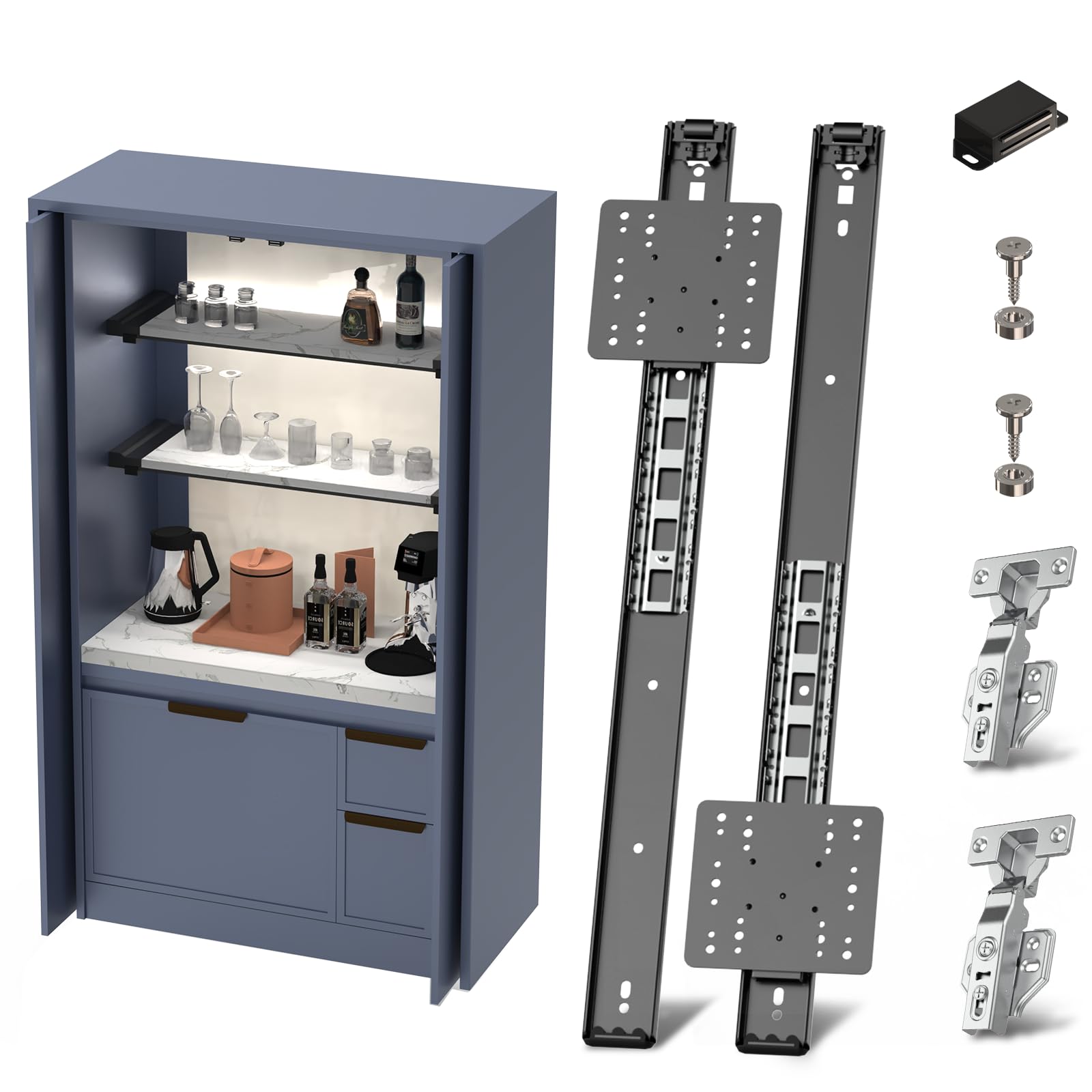 Kit de quincaillerie pour porte de poche d'armoire, 550 mm, 2 pièces, système de charnière de porte coulissante pour portes d'armoire et de placard, solution d'économie d'espace pour cuisine