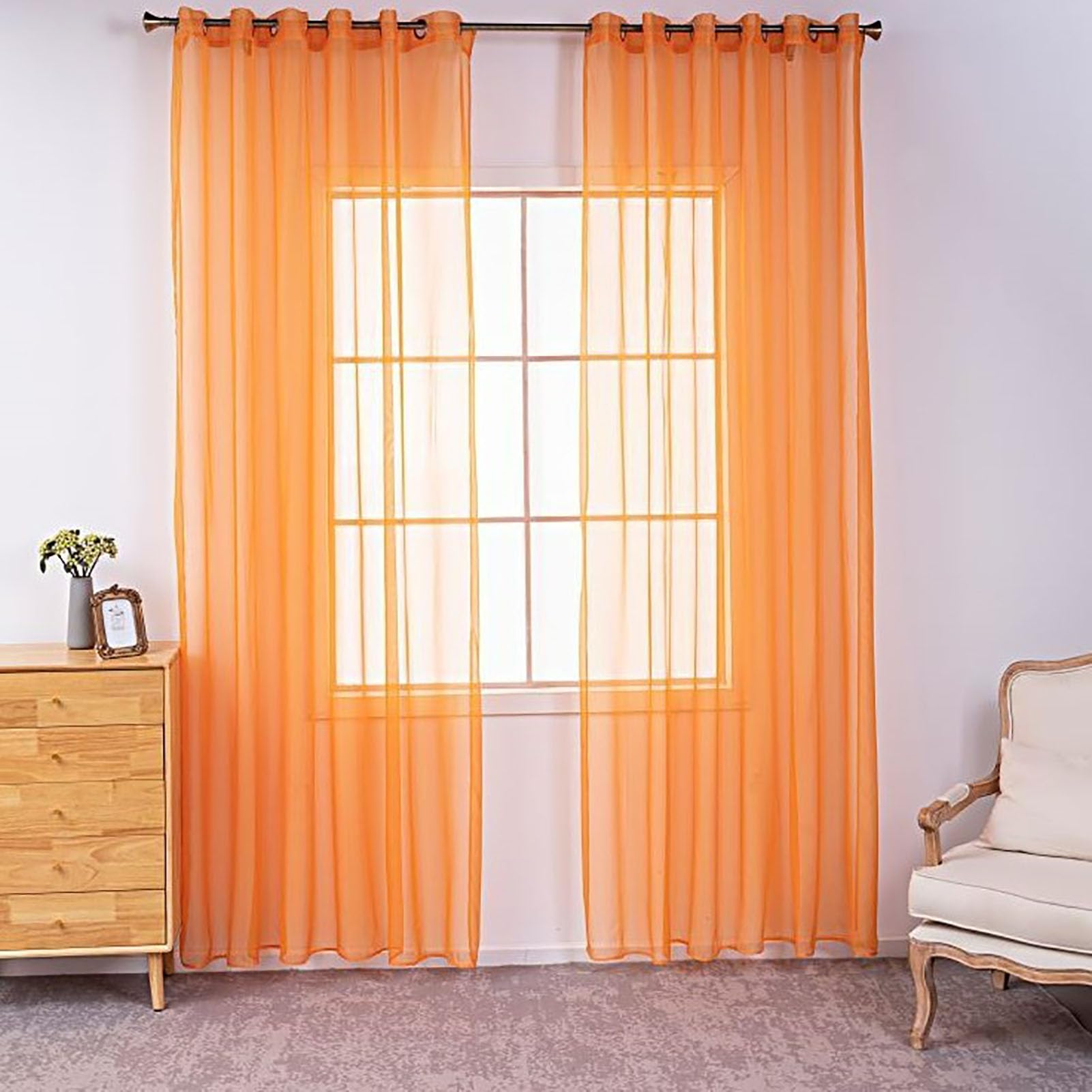 BOYOUTH Solid Color Sheer Voile Curtains,Grommets Window Gauze for Bedroom,Living Room,Hotel,Orange,2 Panel,55 x 70 Inches