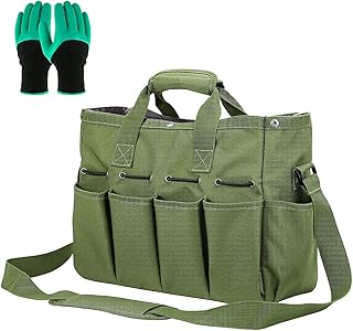 Borsa per Attrezzi da Giardinaggio, AKOFIC Borsa Portautensili da Giardino Multifunzionale con Multi-Tasche Laterali Tracolla Regolabile in Poliestere 900D Borsa Attrezzi Porta Utensili Durevole Verde