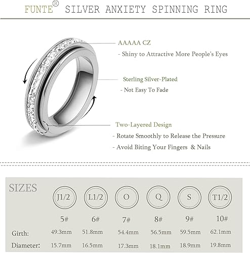 Miniatura 2 de Anillos de titanio de acero inoxidable para la ansiedad para mujeres y niñas, anillos para la ansiedad, anillos para el pulgar para aliviar el