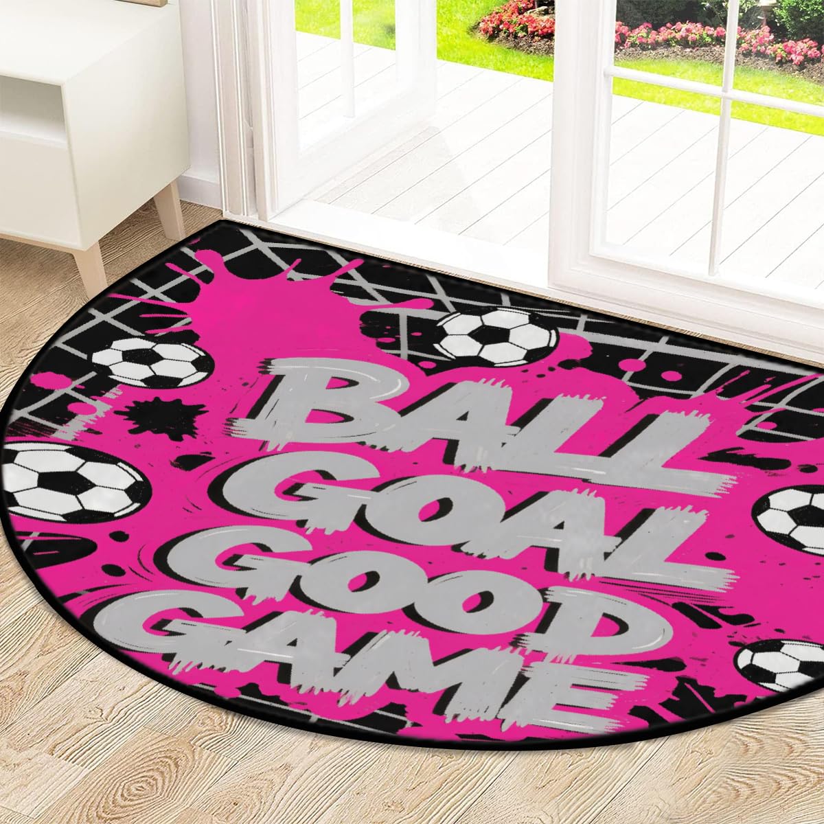 Große halbrunde Fußmatte, Fußballtor, rutschfest, saugfähig, halbrund, Eingangsbereich, niedlich, weich, halbrund, waschbar, Teppich für Küche, Badezimmer, Schlafzimmer, 160 x 100 cm