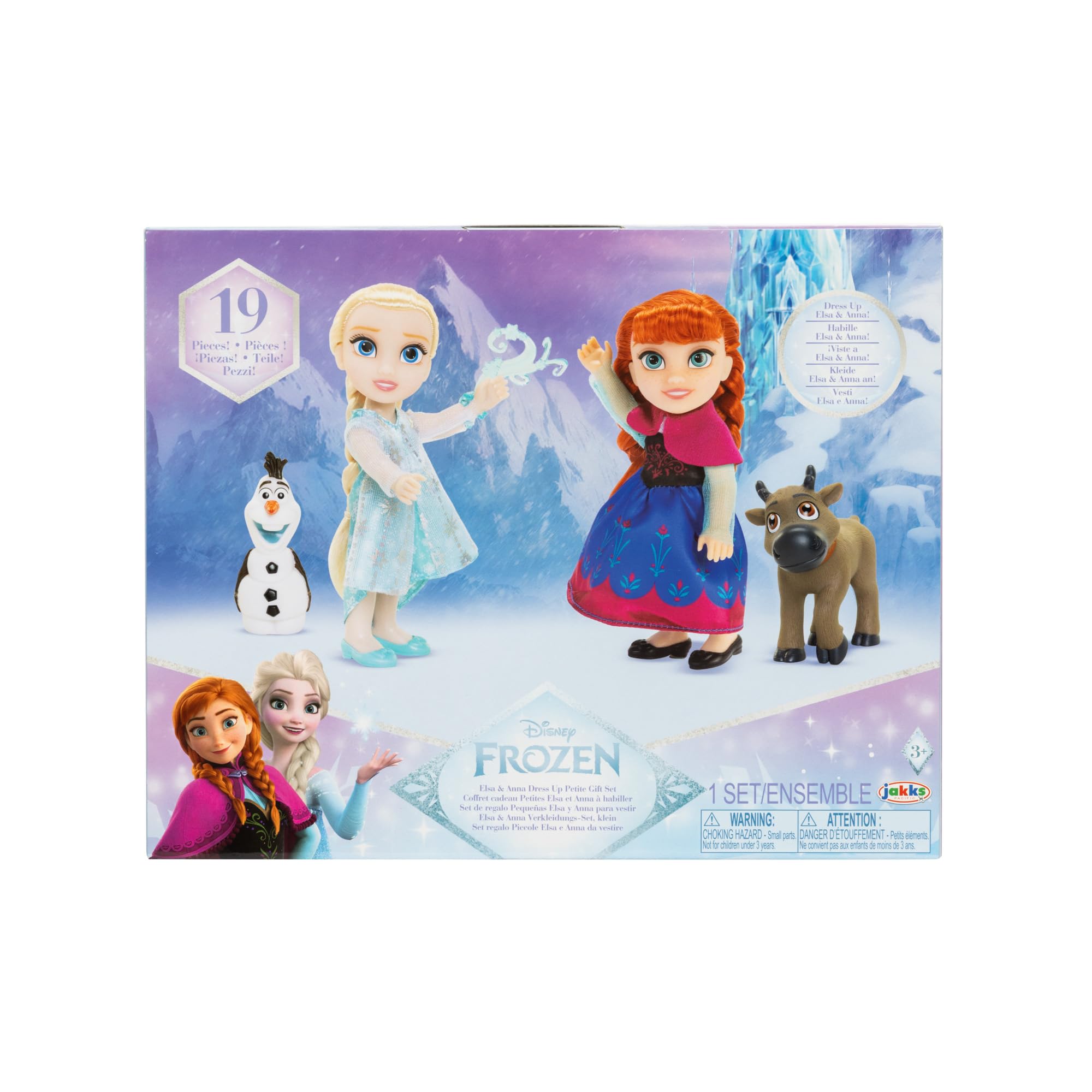 Disney Frozen Elsa & Anna Extra Fashions drobny zestaw upominkowy firmy Jakks Pacific – oficjalnie licencjonowany przez Disney, dla dziewczynek z dodatkowymi strojami
