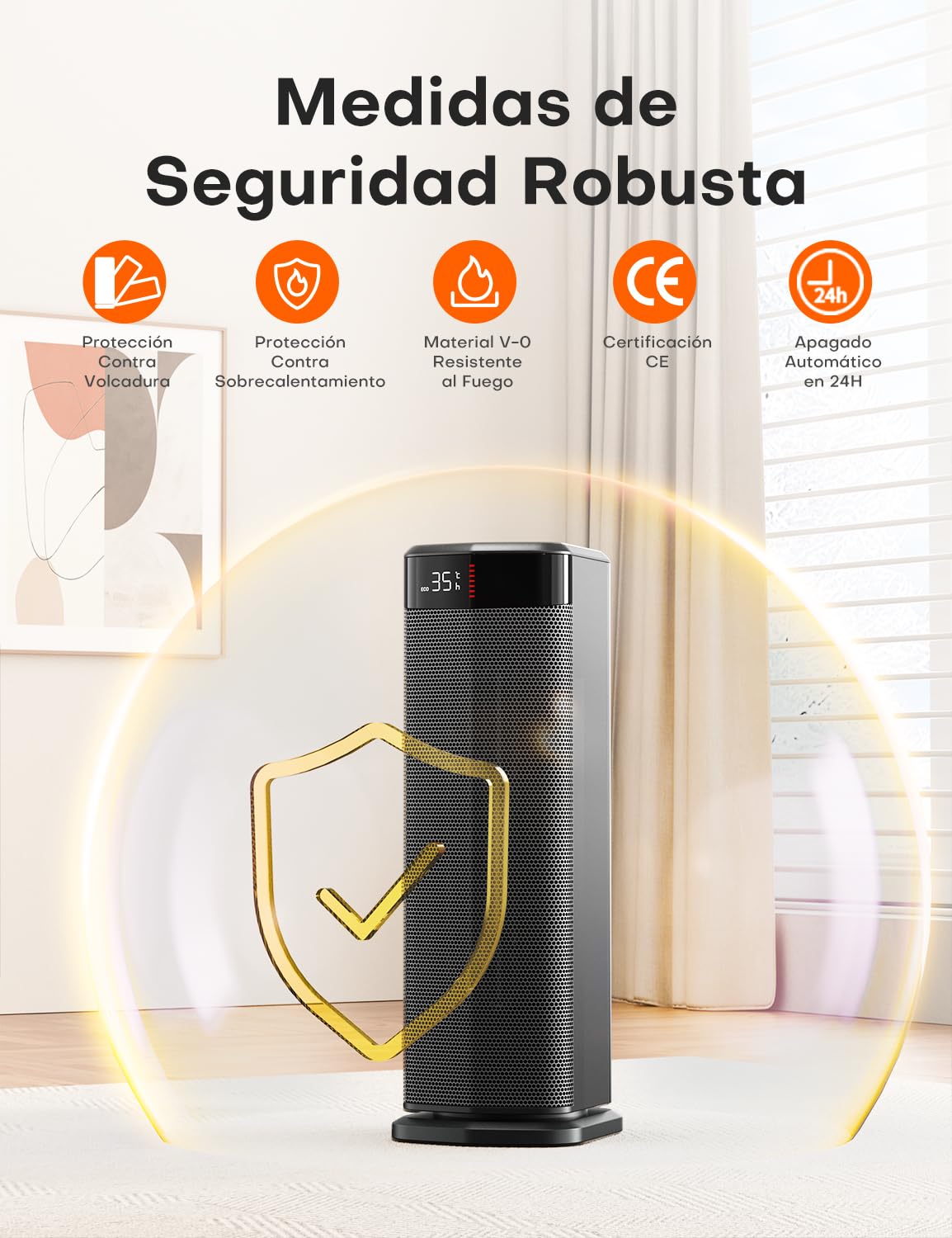 QEXREED Calefactor Bajo Consumo, 2000W PTC Calefactor, 4 Modos, Modo ECO, Termostato, 90° Oscilación, Temporizador 24H, Control Remoto, Protección contra Vuelcos y Sobrecalentamiento para Interiores