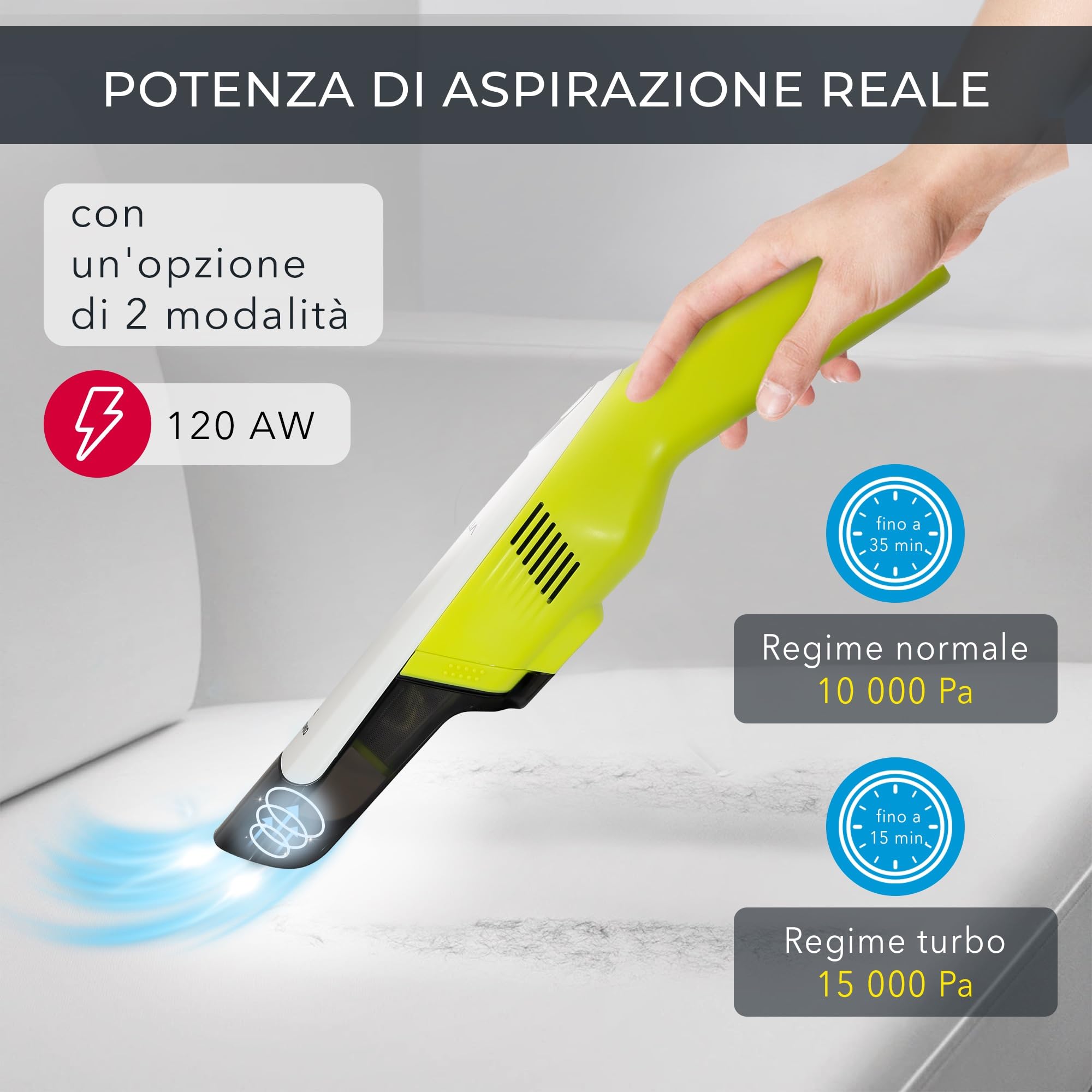 Aspirapolvere a Mano EFFEKTIV, Aspirabriciole senza Fili 15000Pa, Carica Rapida (USB-C) 2600Mah senza Sacco, 35min Autonomia, Mini Aspirapolvere Portatile Auto&Casa, Motore Giapponese Potente, HEPA