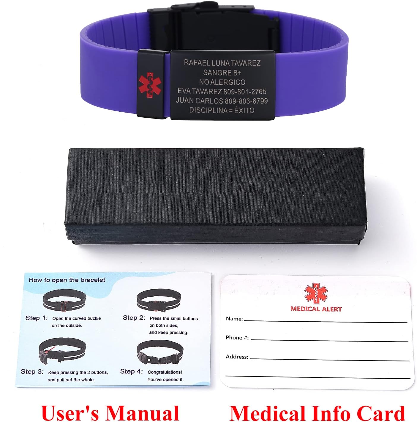 TINGKU Personalized Sport Medical Alert Bracelets for Men Women Kids Free Engraving Customized SOS ID Bracelet with Emergency Medical Card