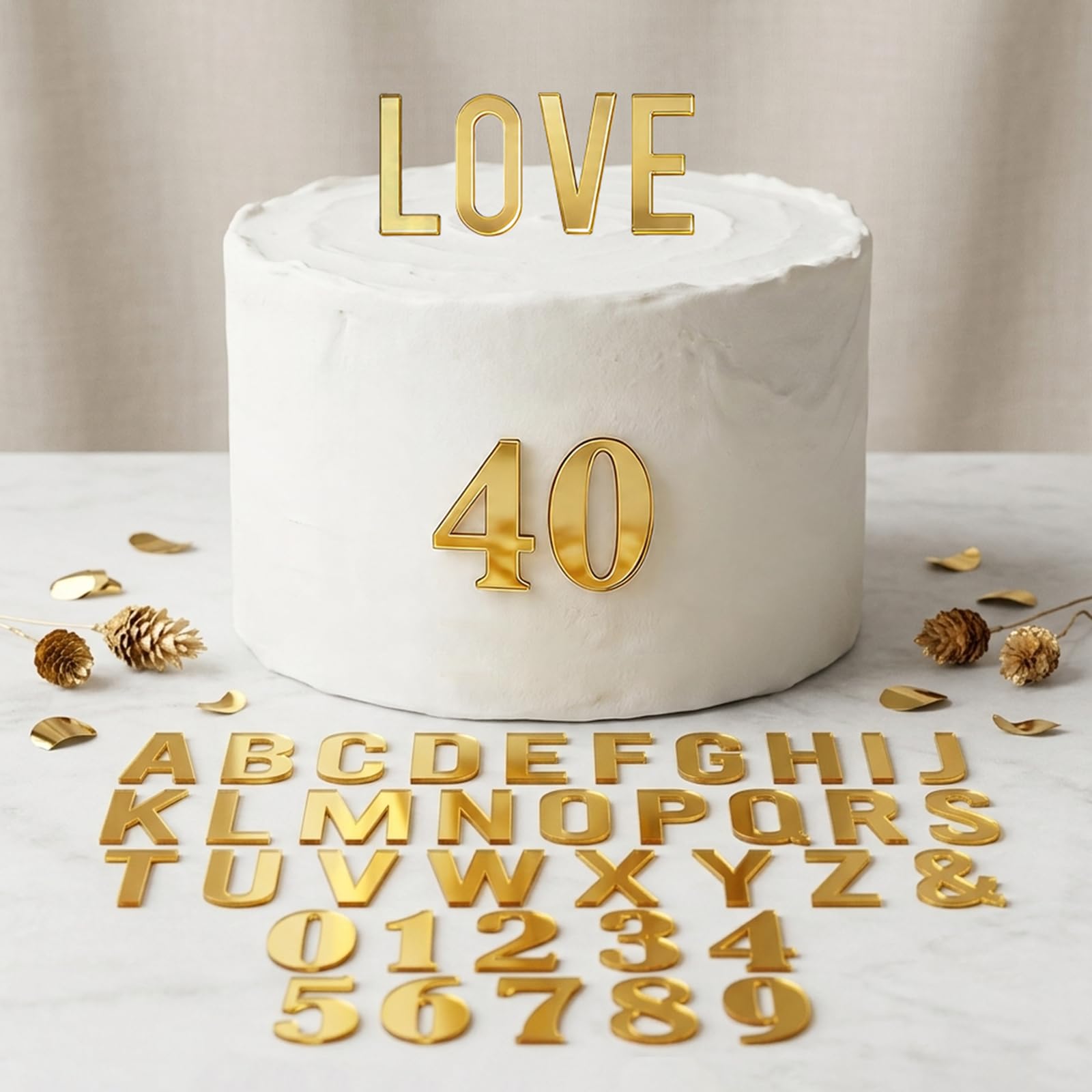 Acrylic Cake Topper Gold Letters and Numbers Set - Elegant Modern Cake Decoration for Birthday, Anniversary Party Decor - Premium Non-Edible Cake Topper