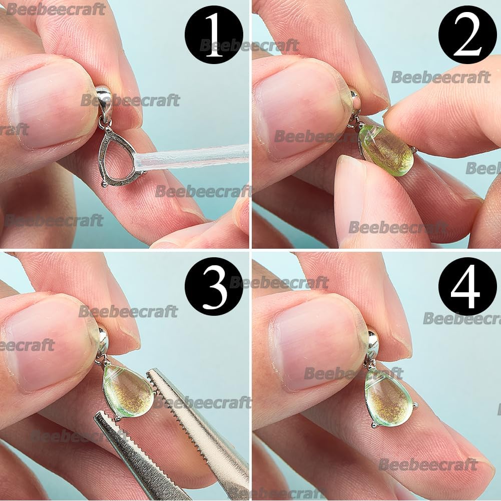 Beebeecraft 2Pcs Sterling Silver Pendant Blank Platinum Plated Teardrop Claw Pendant Base Gemstone Support Bezel Setting Charms with 925 Stamp for Jewelry Necklace Making - Image 6