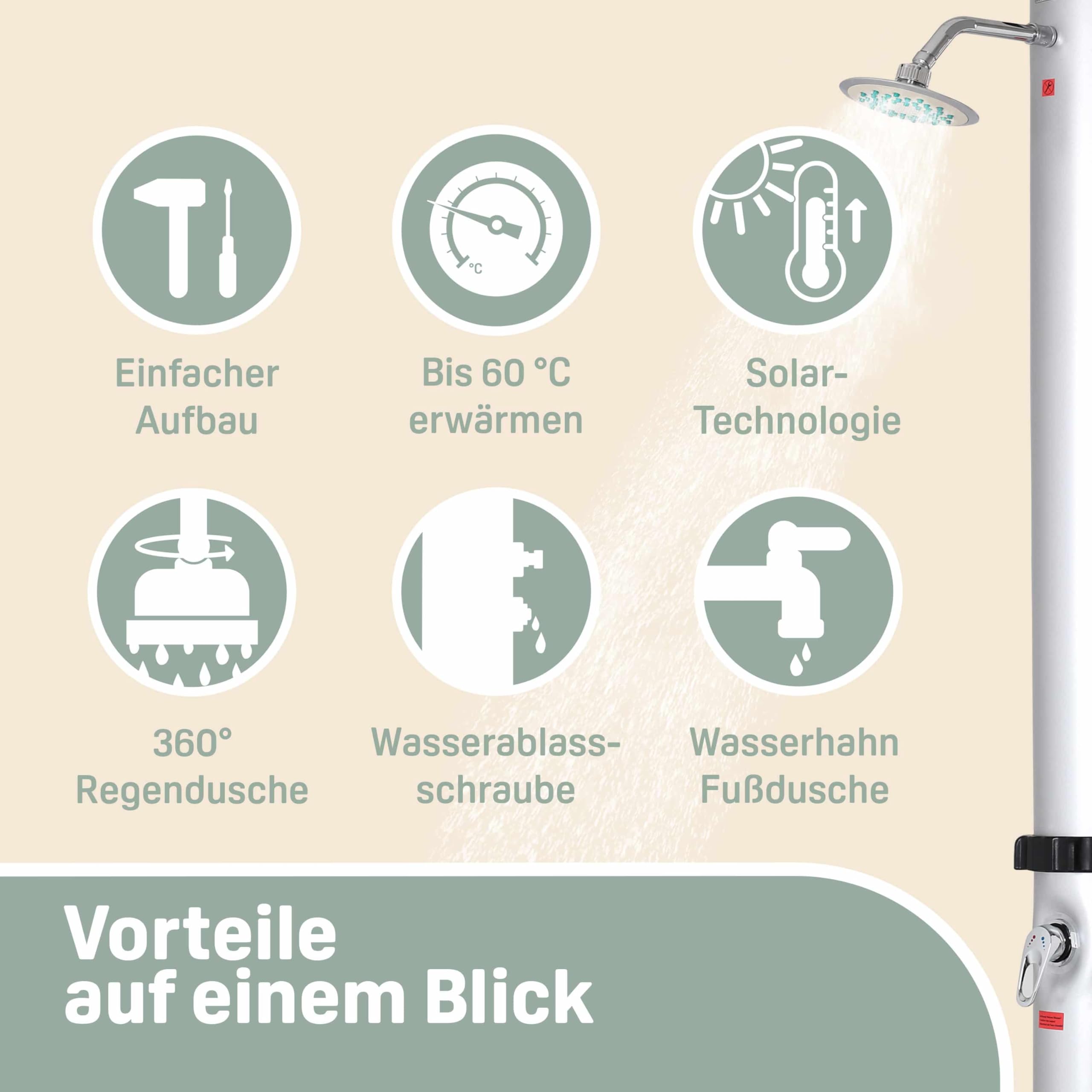 Monzana® Solardusche 35 Liter Gartendusche Campingdusche Pooldusche Außendusche UV-beständig PVC Regenduschkopf
