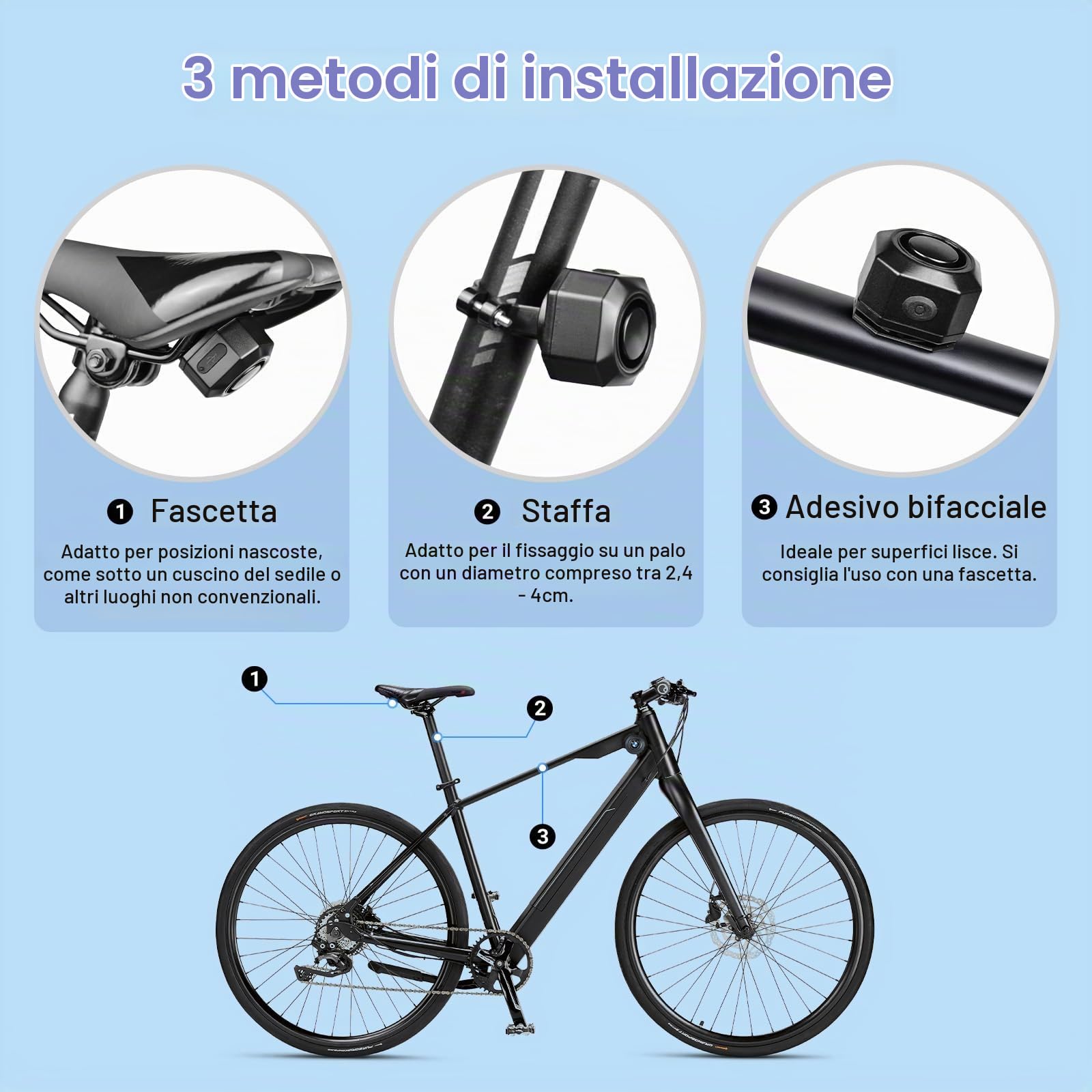 Cruxer Allarme Bici Ricarica USB per Monopattino Elettrico, Moto, Accessori Bicicletta Elettrica, Antifurto Scooter Con Telecomando, Allarme Sonoro per Porta/Finestra