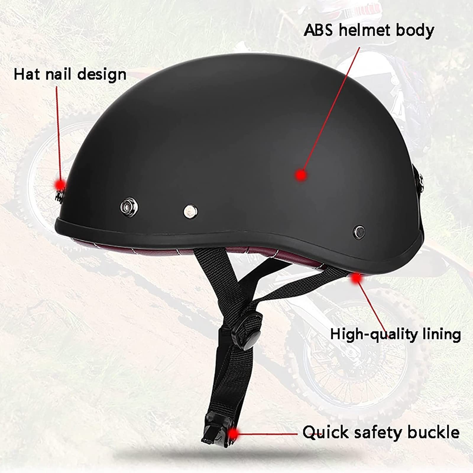 HZIH Classic Aperto Casco da Moto,Portatile Mezzi Caschi retrò Casco Scodella Moto Casco,DOT/ECE Certificazione,Ciclomotore Crash Chopper Caschi Cromwell Casco di Sicurezza H,XL=61-62cm