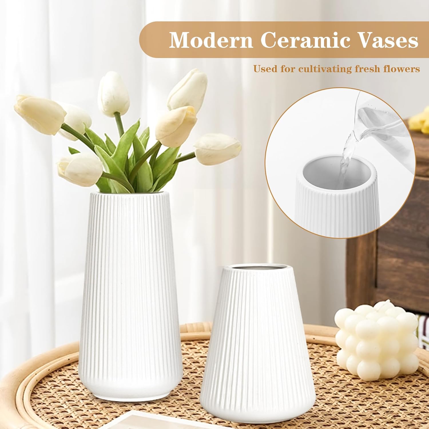 Elegant White Ceramic Vase Set