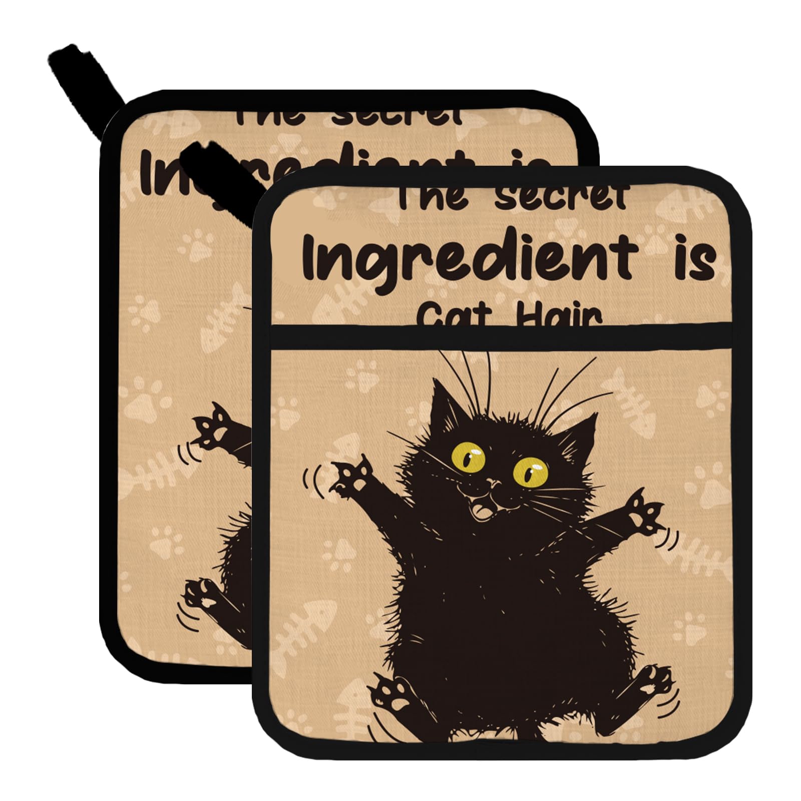 FREEBLOSS 2Pcs Black Cats Pattern Pot Holders for Kitchen Cotton Potholder Heat Resistant Oven Hot Pads Hot Pot Holder for Cooking Baking 7.9x9.5in/20x24cm