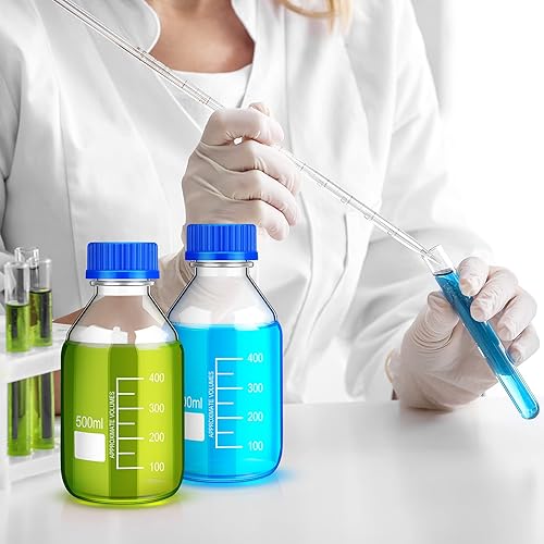 Miniatura 7 de 16 botellas de almacenamiento de medios, botella de vidrio de almacenamiento de borosilicato, botella científica redonda graduada con tapa de rosca