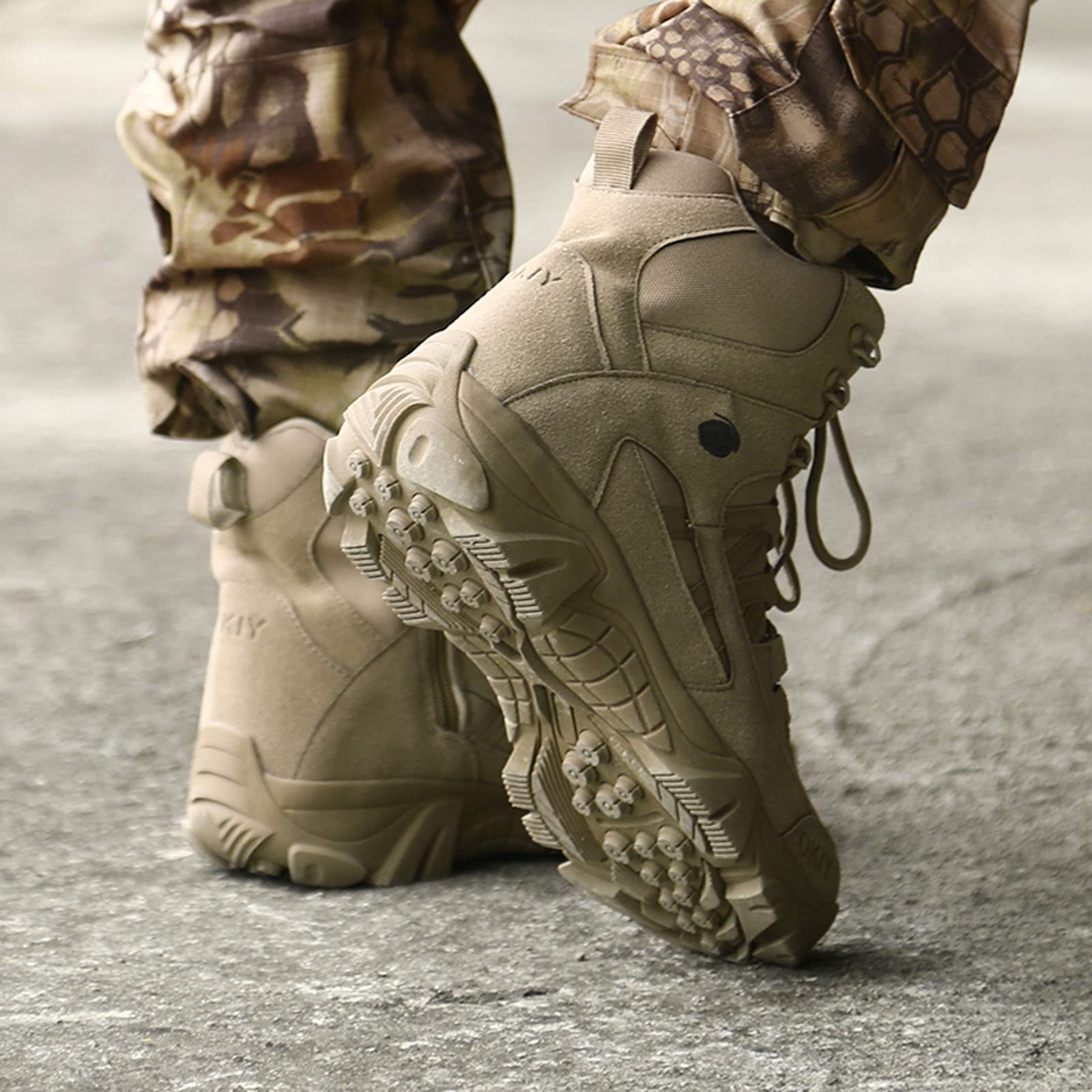 Stivali tattici militari militari, con cerniera, resistenti all'usura, antiscivolo, per attività all'aria aperta, da trekking