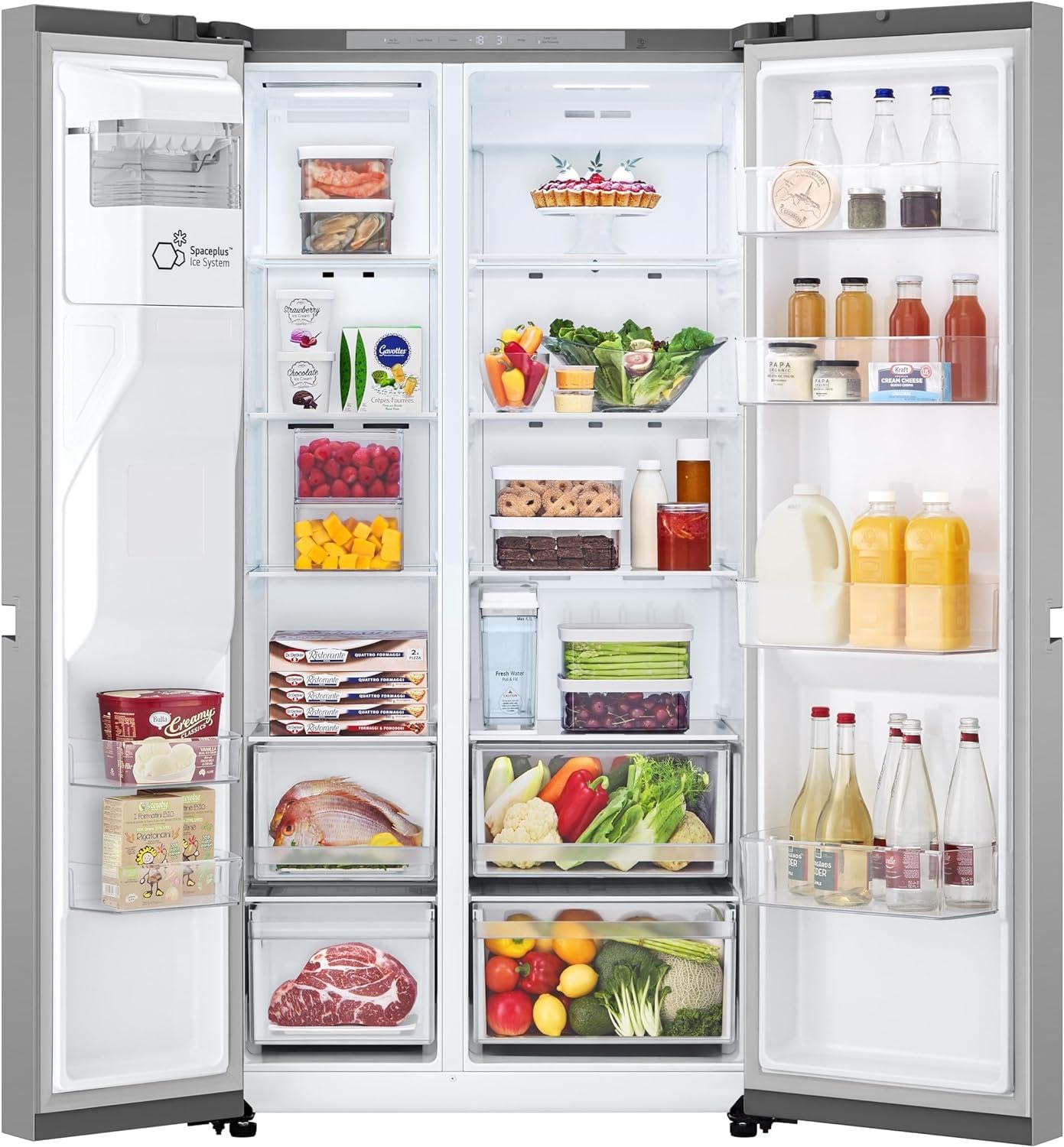 LG GSLC41PYPE, Klasse E, Side by Side Kühlschrank, Total No Frost, Eis-, Crushed Ice- und Wasserspender, Wassertank, LINEARCooling - Prime Silver