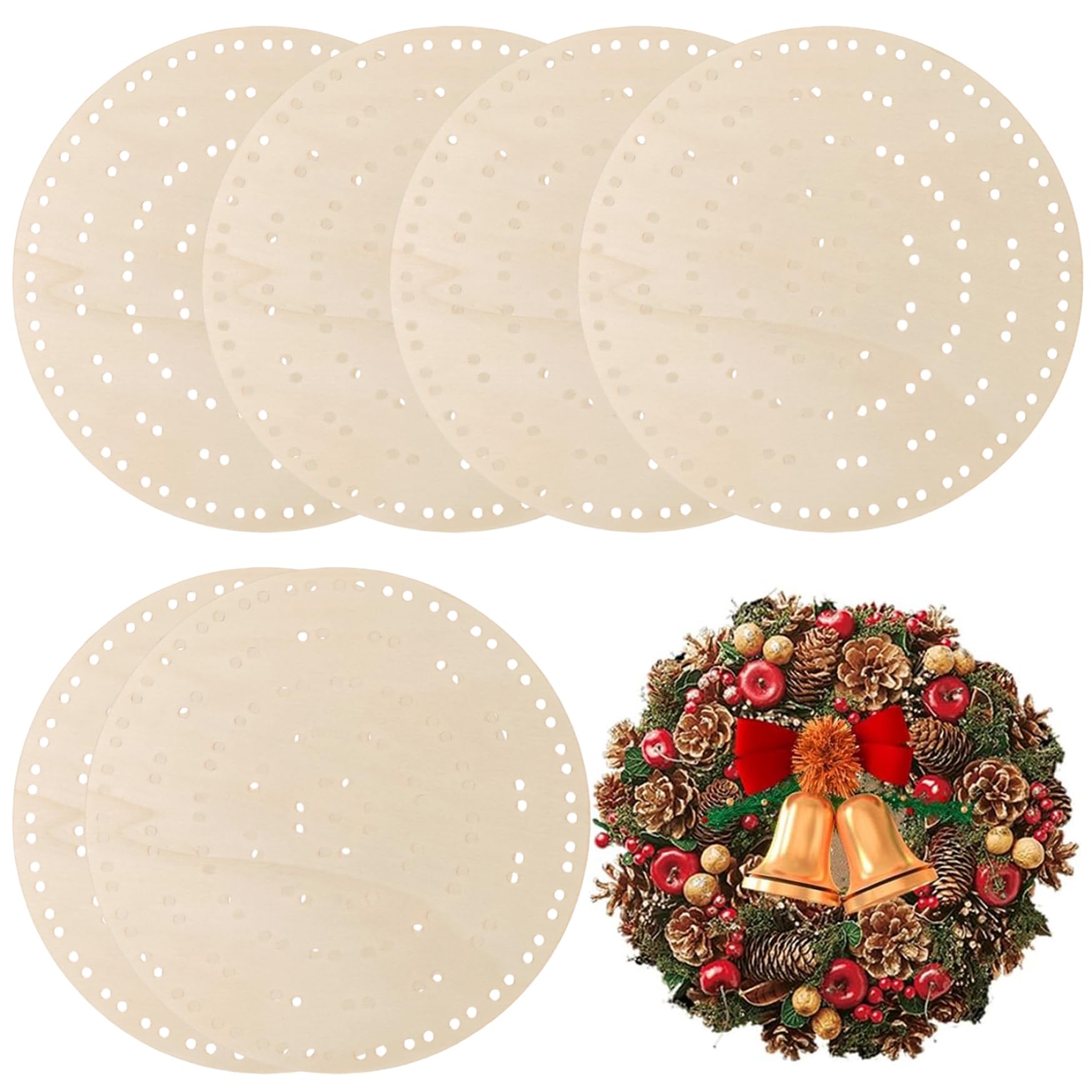 Base de couronne Noël en bois de 10 pouces avec trous pour déco de mariage et bricolage lot de 6