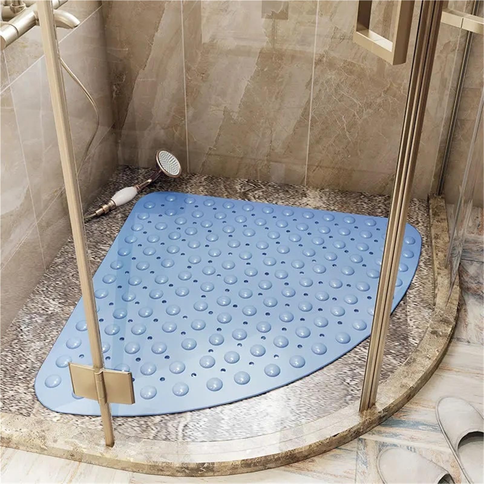 Alfombra BañEra Antideslizante Tapete de PVC en Forma Abanico con ventosas | For uso doméstico en el baño del baño del hotel(Beige,70cm x 70cm)
