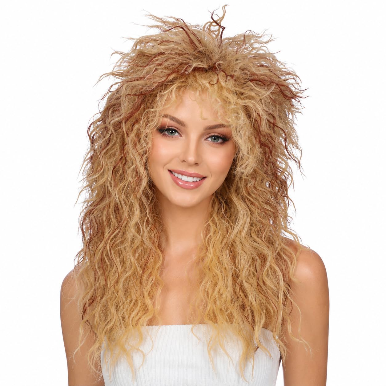 Amazon.com : ColorGround Long Curly 80s Women Blonde with Reddish