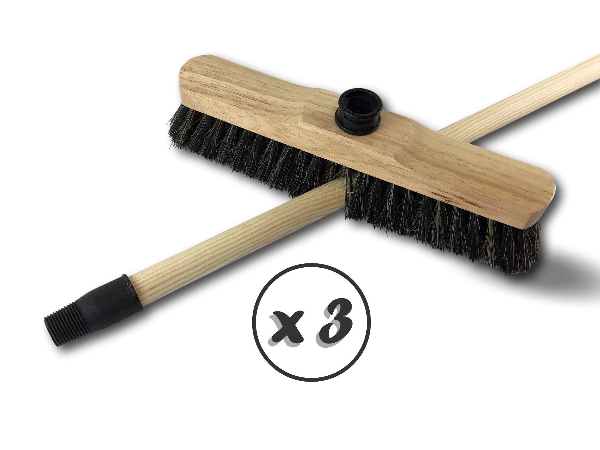 Kibros Lot 3 balais ménage Droit Luxe Soie Grise 50 mm 30 cm Manche Bois | Garnissage soie grise 50 mm, 30 cm, monture bois verni, manche bois, version luxe, parquet appartement.