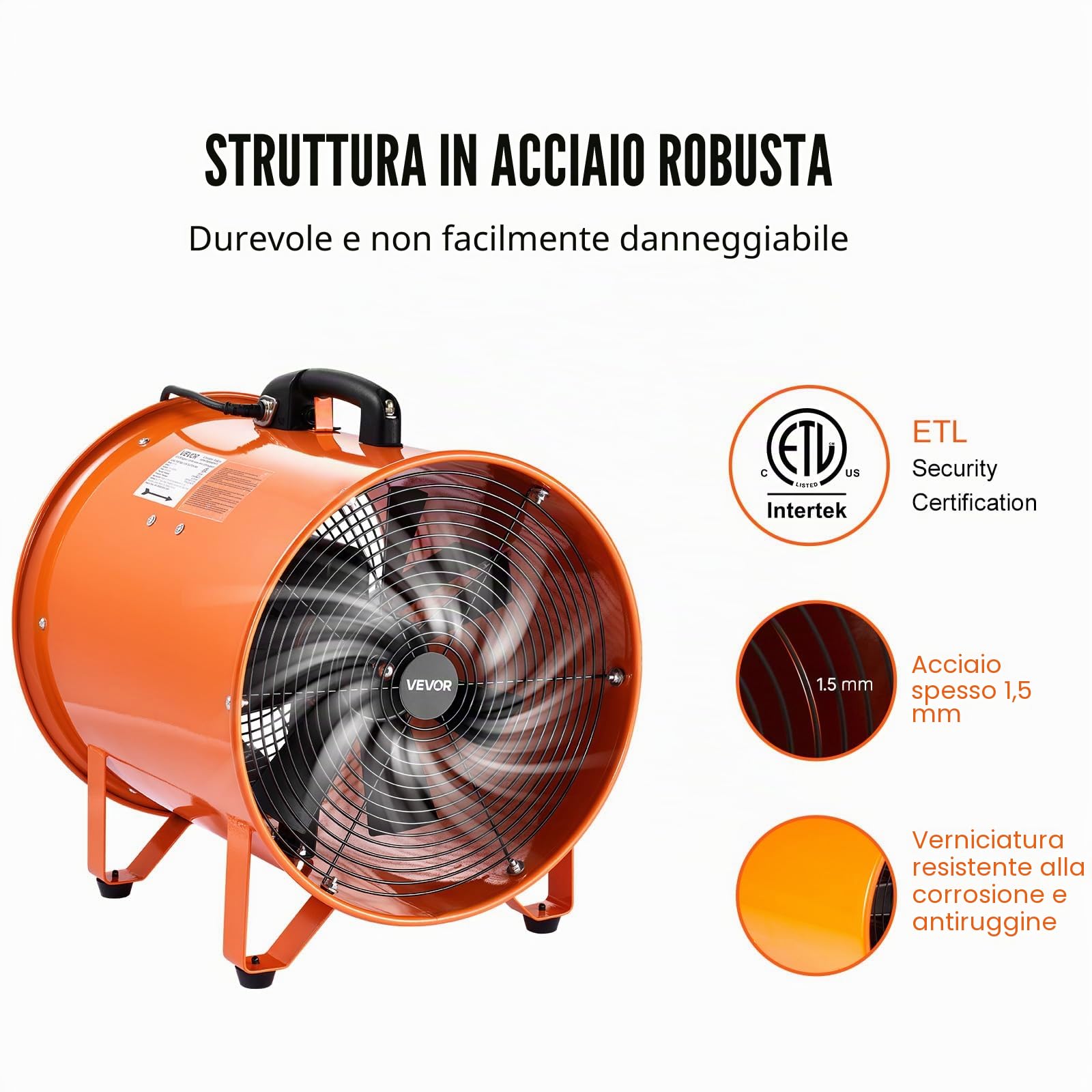 VEVOR Ventilatore Portatile, 900W Aspiratore Estrattore d'Aria Condotto Industriale 2850 RPM, Tubo Flessibile 10m Volume d'Aria 5175 CFM (8792 m3/h) 2 Marce per Aspirare Polvere Fumo Rumore 79dB IP44