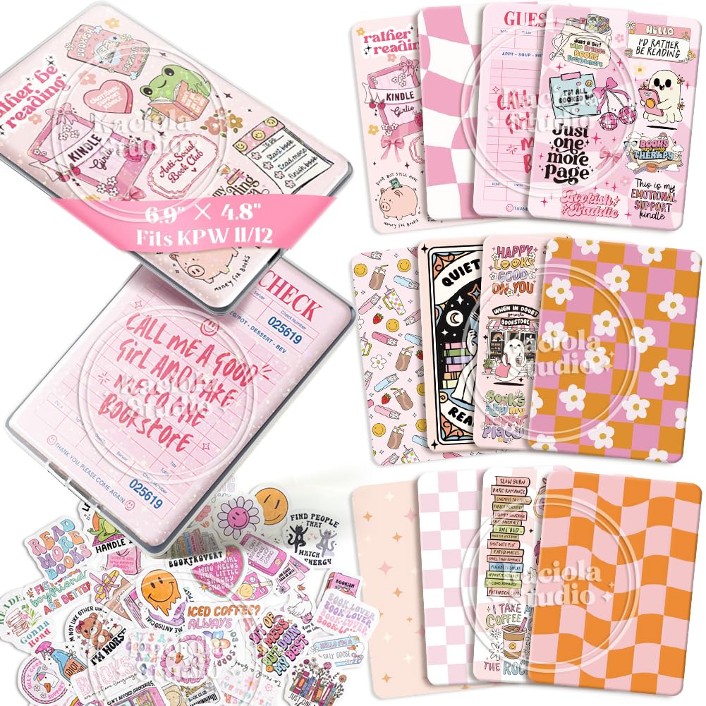 Kaciola 12PCS Inserts Cardstock Paper for E-Reader, and 50PCS Scrapbook Stickers for Clear Case, 6.9"x4.8" Funny Theme E-Reader Back Cover Insert