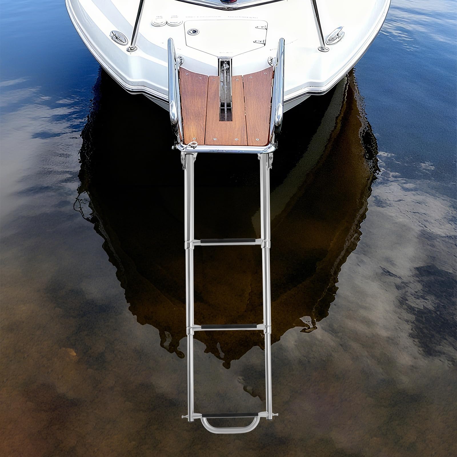 Scaletta pieghevole in acciaio inox, 3 gradini, scaletta da bagno, pieghevole, con pedali stabili, 300 kg, per motoscafo, yacht, barche da tempo