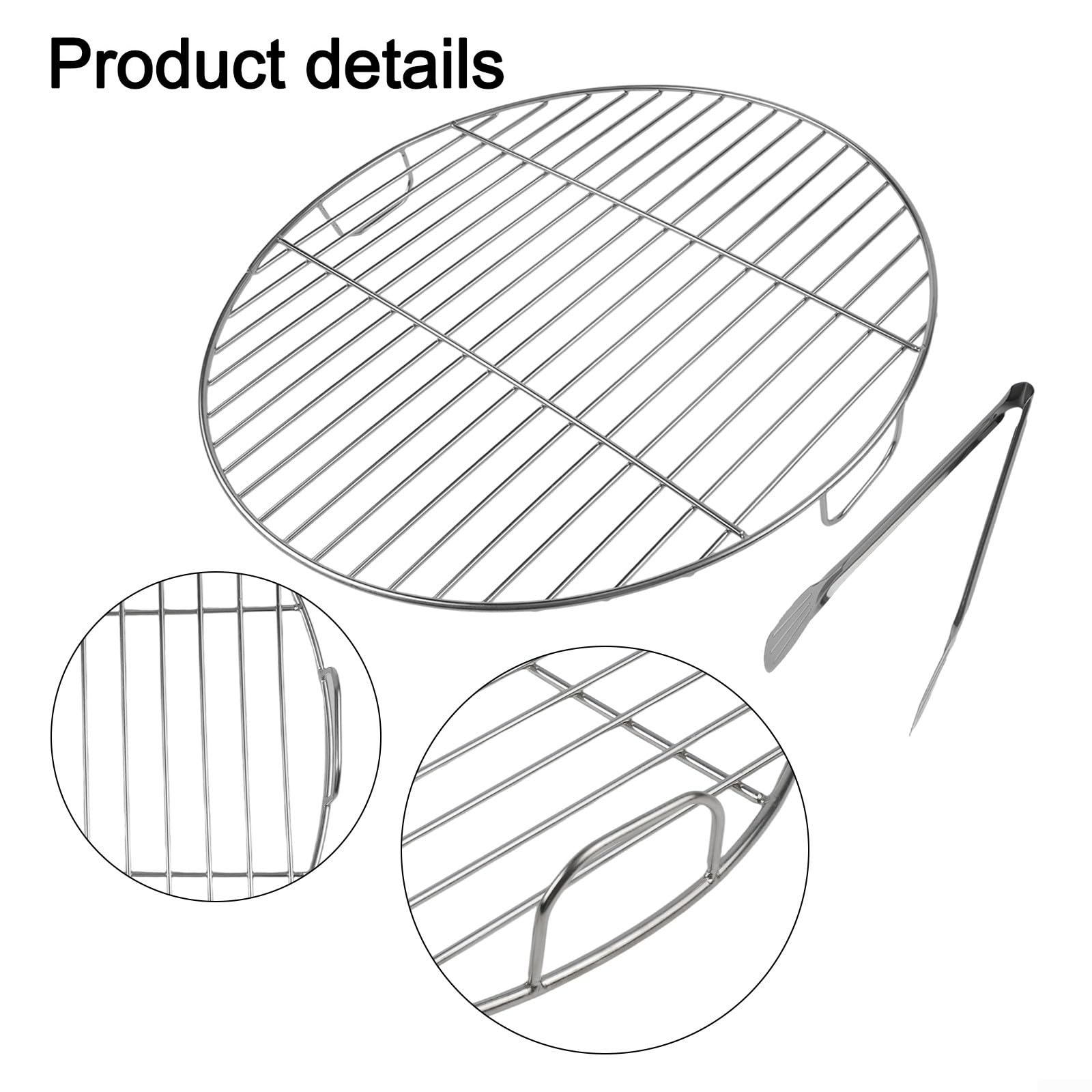 Griglia di cottura in acciaio inox con manico a rete rotonda adatta per Weber 7432 57 cm Kettle Grills BBQ Parte di ricambio per barbecue a carbone (53 cm)