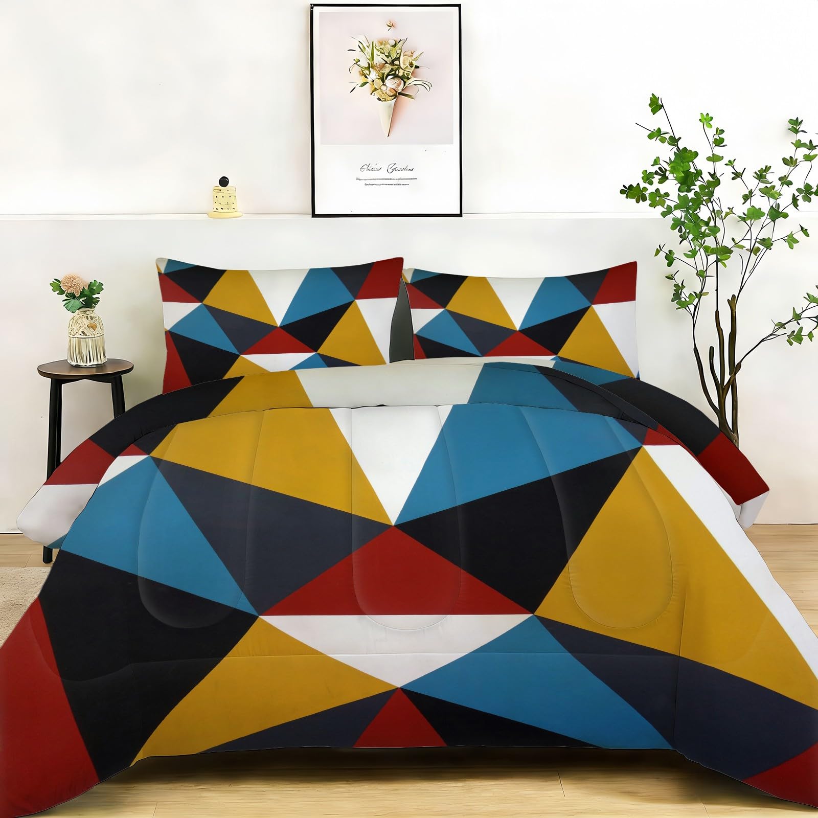 Edredon Cama 150 Piezas triangulares Edredón Nordico Adulto sin Funda Reversible Estilo pop art Estampado Suave Ligero Transpirable Duvet 220x240 cm incluye 2 fundas de almohada 50x75 cm YUb1073