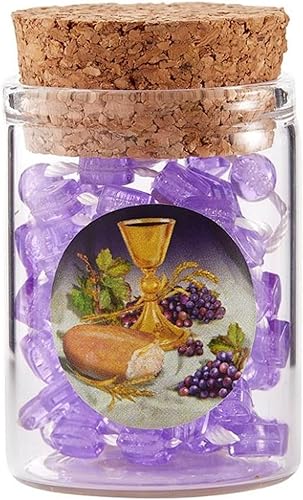 Miniatura 2 de Needzo Rosario Santo de la Primera Comunión del Cuerpo de Cristo, Rosarios de cristal púrpura con cánter de crucifijo en una botella de corcho, 12