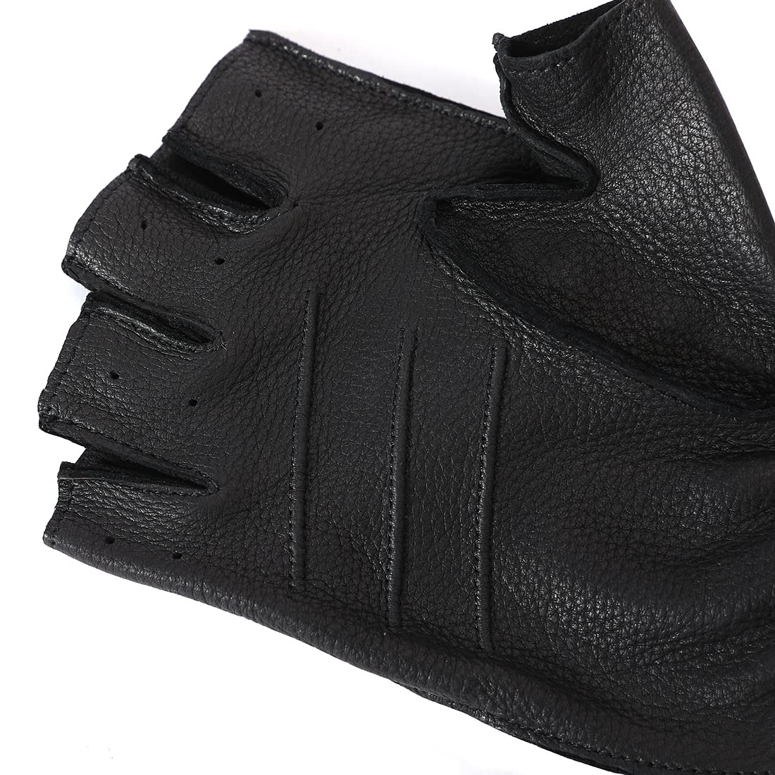 Harssidanzar Hombre Guantes de conducción de cuero sin dedos Deerskin Sin forro Dedo medio GM005A