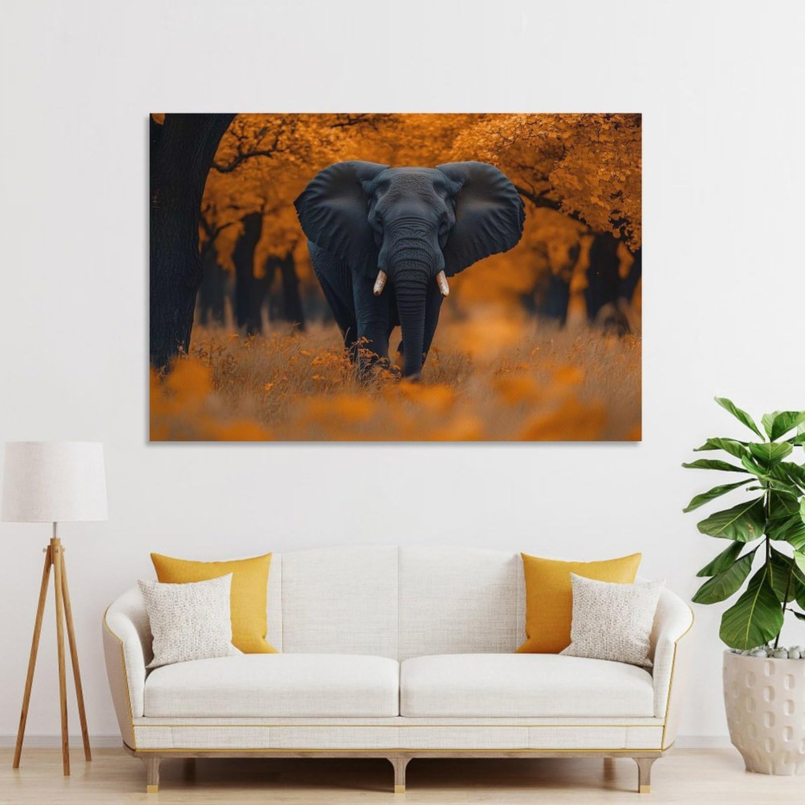 Junmoney Unframe-Style-9 Canvas Art Print Elephant In Autumn Landscape, 24X36inch(60X90cm), For Home Office, Desk Area Or Studio, Wall Art That Adds Style To Work Areas
