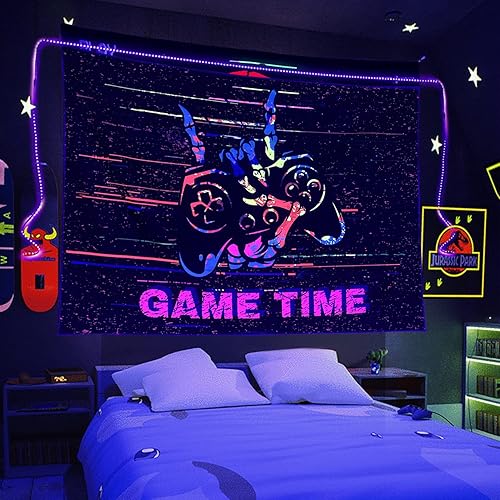 Miniatura 2 de Miytal Tapiz de juegos de luz negra, divertido juego de neón para colgar en la pared para hombres, niños, adolescentes, sala de videojuegos, arte de