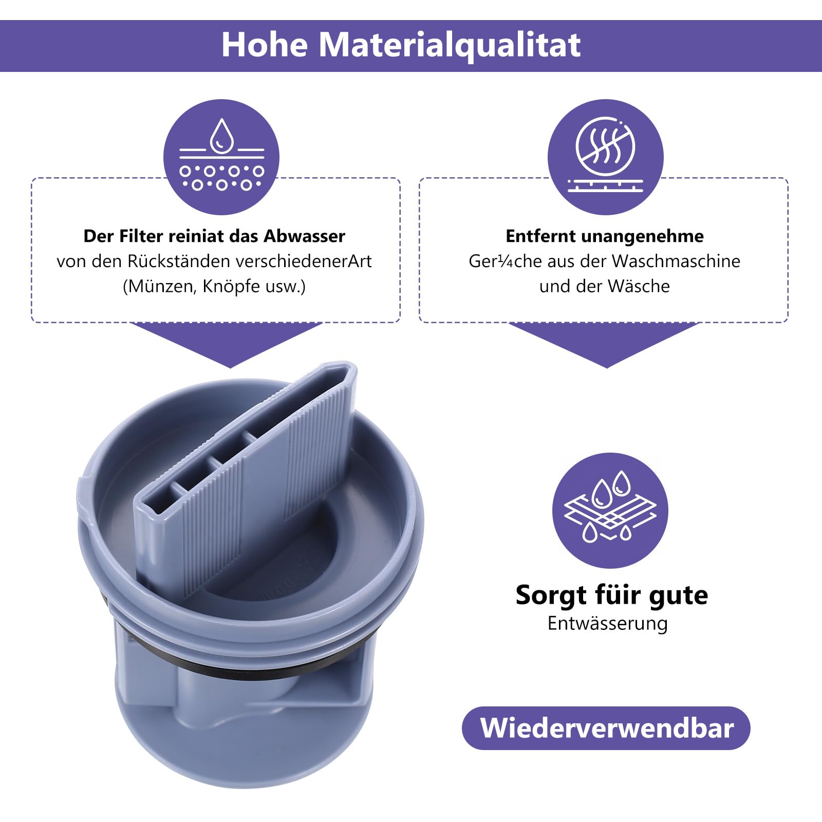 Flusensieb Kompatybilny z Bosch Neff Constructa Balay Pralko-suszarka, Wymienny Filt Pompa Ø 64 mm Niebieski POM z Uszczelką