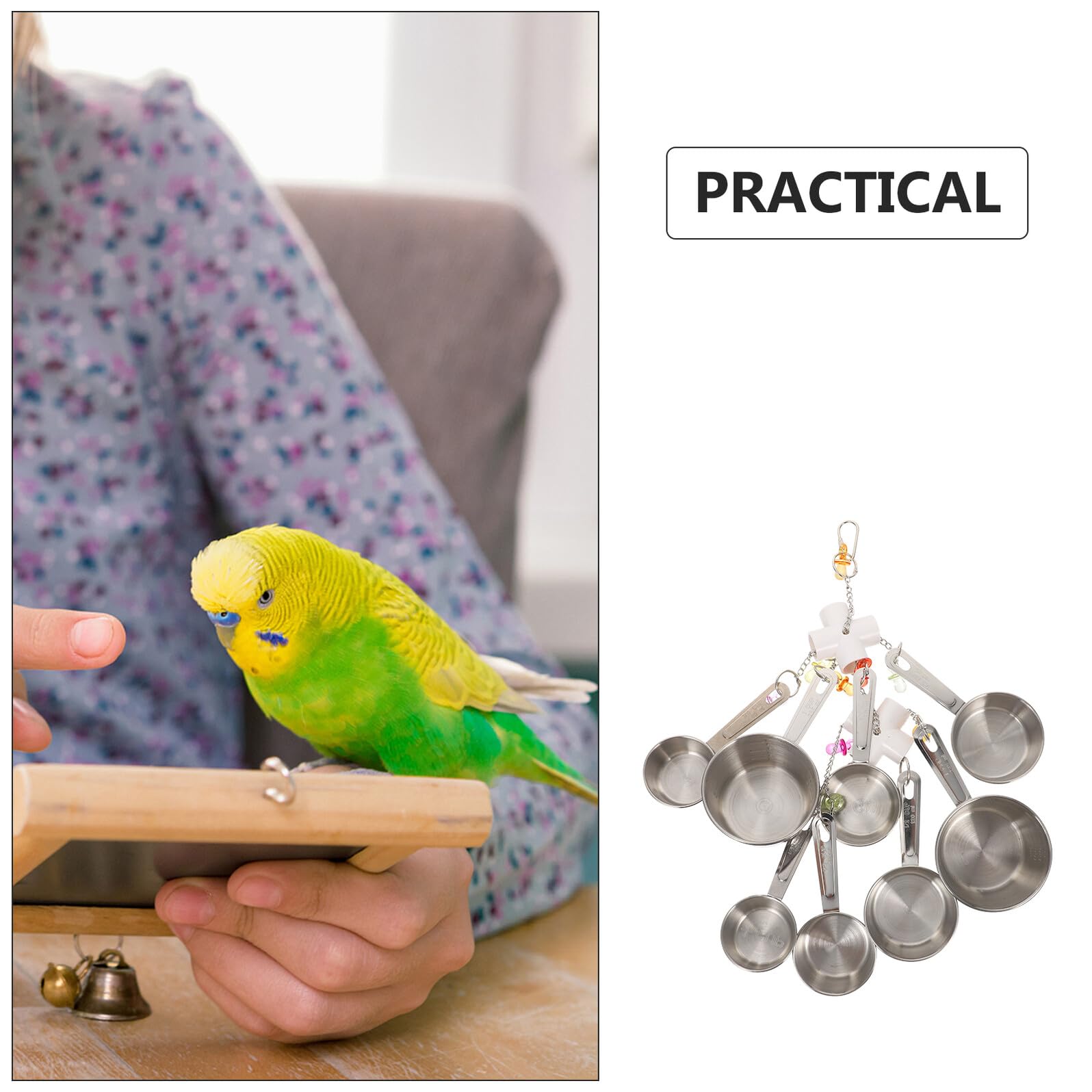TEHAUX Vogelspielzeug Kauspielzeug zum Aufhängen aus Edelstahl, 1 Stück | Papageienkäfig Zubehör, Geeignet für Spiel und Knabbern, mit Sitzstange für Vögel
