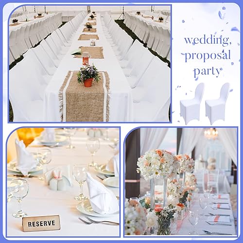 Miniatura 6 de 150 fundas blancas para sillas de banquete, de poliéster, parte delantera plana, de elastano, elástica, protector elástico para silla, para bodas,