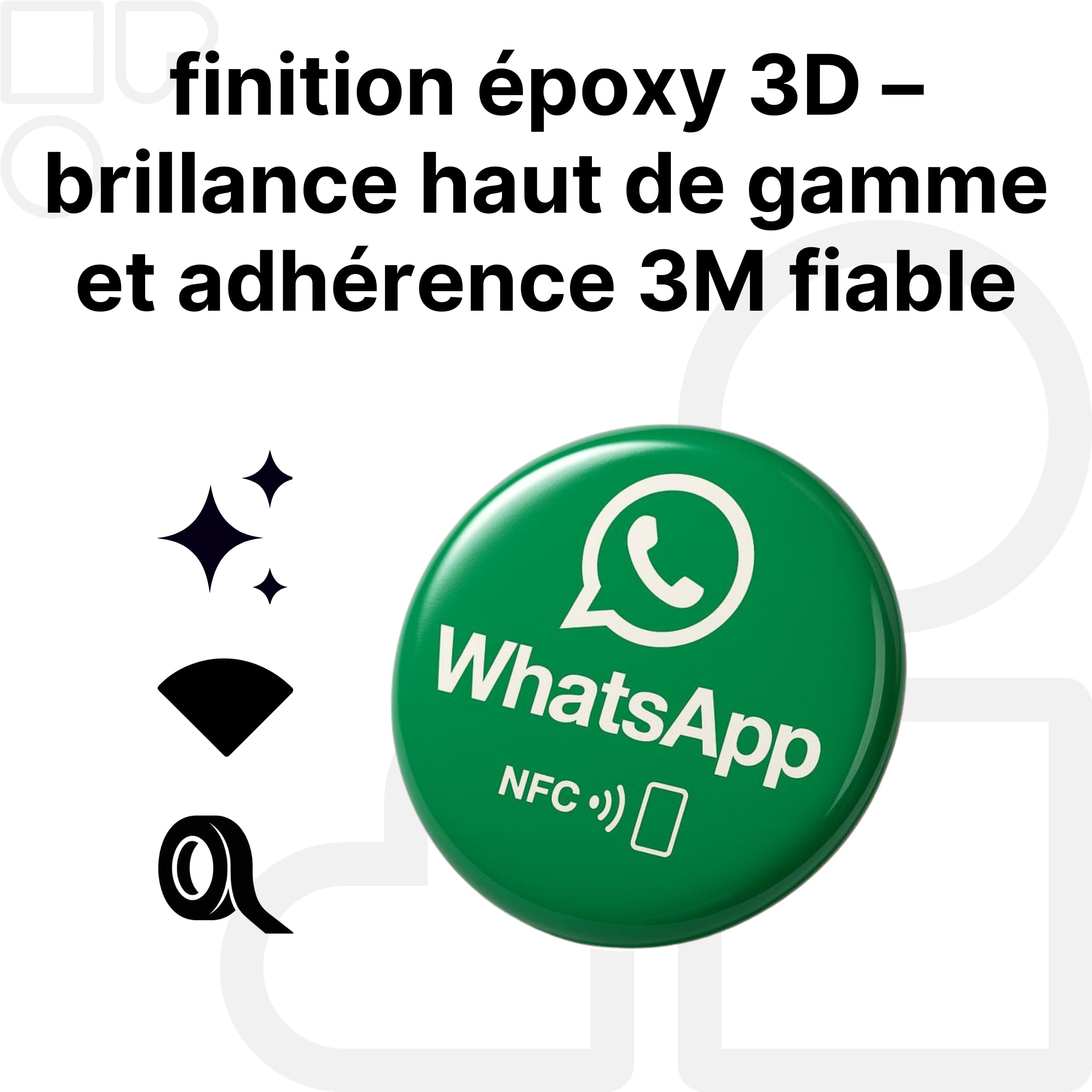 Lot de 2 autocollants Whatsapp NFC - Planifier des rendez-vous et partager un contact sans contact - Programmable et réutilisable - 3 cm de diamètre - Autocollant de contact Whatsapp pour cabinet