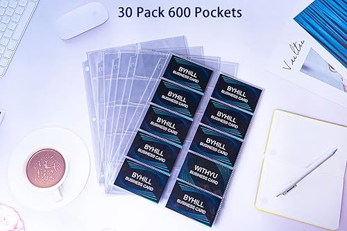 Miniatura 6 de BYSTER Paquete de 30 hojas de 600 bolsillos para tarjetas de visita, páginas ultra transparentes para tarjetas de visita para carpeta de 234, doble