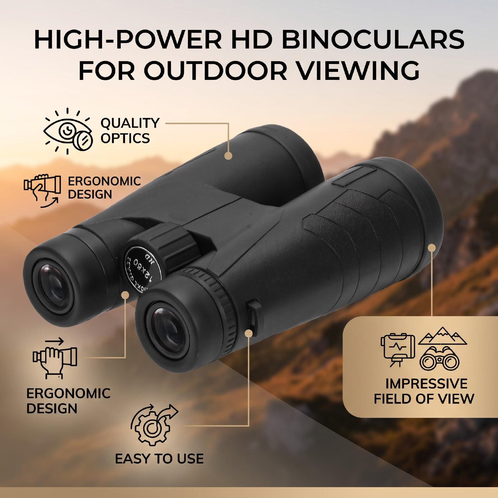Binocolo 12x50, HD con Lente Multistrato per Campeggio