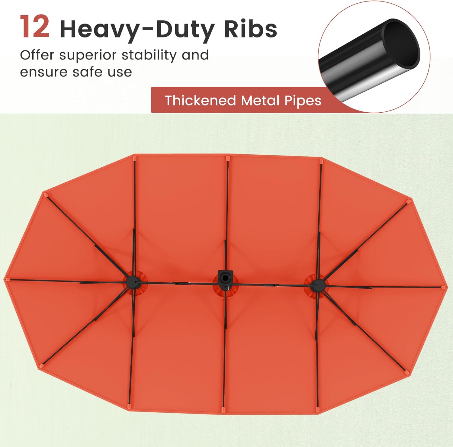 BECOMFORT 15Ft Large Double Side Patio Umbrella w/Base Included, Extra Large Outdoor Umbrella w/ 12 Metal Ribs, Air Vents, Crank System & Sand Bags, Twin Umbrella For Garden Backyard Pool (Orange)